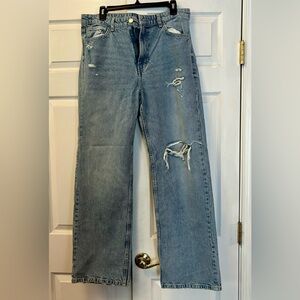 H&M Jeans Womens 16 Wide Leg High Waist Distressed Ripped Denim